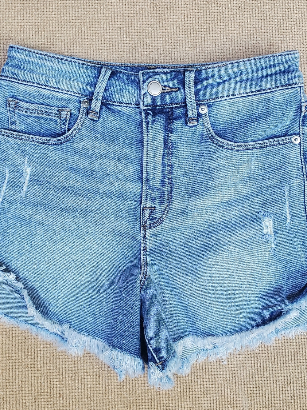 Good American Light Blue Distressed Denim Jean Shorts